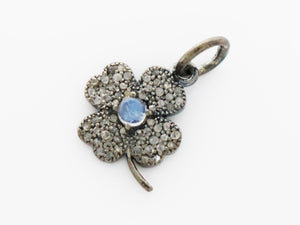 Pave Diamond Flower w/ Moonstone Charm, (DCH-16) - Beadspoint