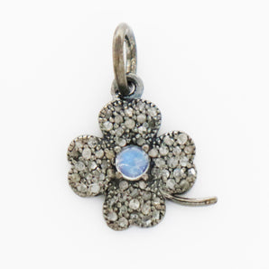 Pave Diamond Flower w/ Moonstone Charm, (DCH-16) - Beadspoint