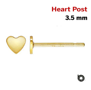 1 Pair, 14k Gold Filled Heart Post Earring, 3.5 mm, (GF-793) - Beadspoint