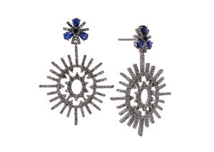 Pave Diamond & Sapphire Chandelier Drop Earrings, (DER-015)