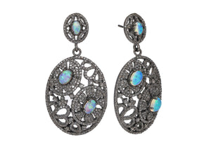 Pave Diamond & Opal Oval Chadelier Drop Earrings, (DER-019)