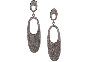 Pave Diamond Lond Oval Drop Earrings, (DER-020)