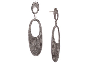 Pave Diamond Lond Oval Drop Earrings, (DER-020)