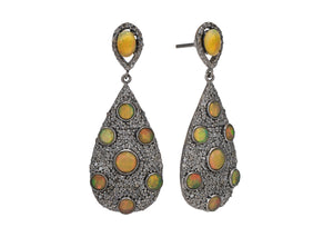 Pave Diamond & Opal Teardrop Dangle Earrings, (DER-021)