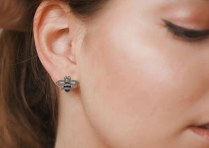 Pave Diamond Bumble Bee Stud Earrings, (DER-025)