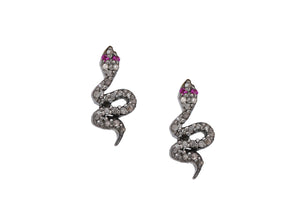 Pave Diamond Snake Stud Earrings, (DER-026)