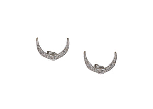 Pave Diamond Moon Stud Earrings, (DER-030)