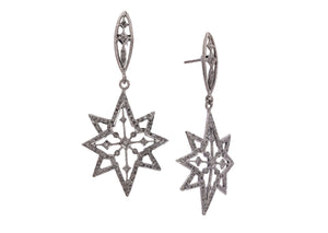 Pave Diamond Star Dangle Earrings, (DER-033)