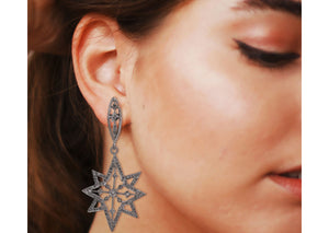 Pave Diamond Star Dangle Earrings, (DER-033)