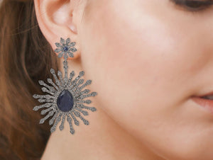 Pave Diamond Saphire Snowflake Dangle Earrings, (DER-041)