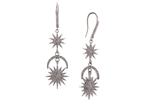 Pave Diamond Sun & Moon Dangle Earrings, (DER-043)