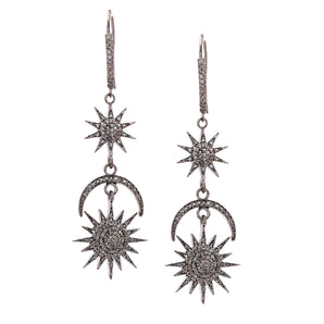 Pave Diamond Sun & Moon Dangle Earrings, (DER-043)