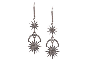 Pave Diamond Sun & Moon Dangle Earrings, (DER-043)