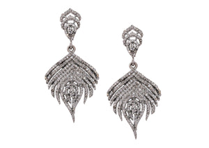 Pave Diamond Down Feather Dangle Earrings, (DER-045)