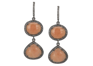 Pave Diamond Peach Moonstone Dangle Earrings, (DER-049)