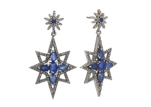 Pave Diamond Saphire Star Studded Dangle Earrings, (DER-051)