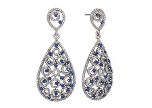 Pave Diamond Moroccon Inspired Saphire Pear Drop Dangle Earrings, (DER-052)
