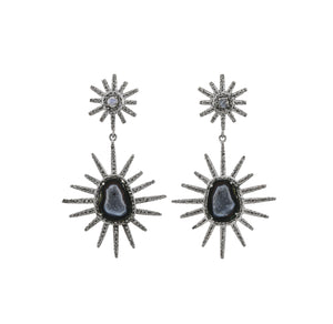 Pave Diamond & Geode Starburst Dangle Earrings, (DER-054)