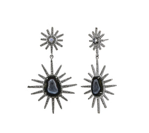 Pave Diamond & Geode Starburst Dangle Earrings, (DER-054)