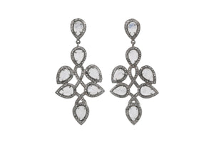 Pave Diamond & Rainbow Moonstone Chandelier Dangle Earrings, (DER-055)