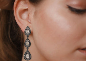 Pave Diamond Mini Teardrops Dangle Earrings, (DER-059)