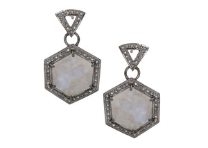 Pave Diamond Geo Moonstone Drop Dangle Earrings, (DER-065)