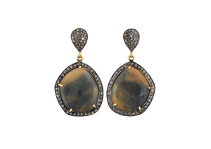 Pave Diamond Yellow Saphire Fancy Earrings, (DER-083)