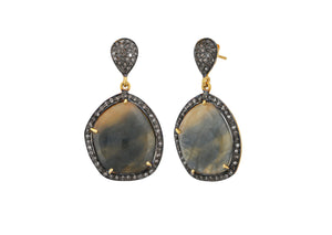 Pave Diamond Yellow Saphire Fancy Earrings, (DER-083)
