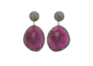 Pave Diamond Fancy Ruby Earrings, (DER-084)