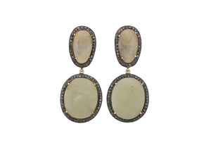 Pave Diamond Yellow Saphire Oval Earrings, (DER-085)