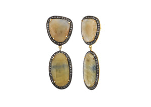 Pave Diamond Yellow Saphire Oval Earrings, (DER-087)