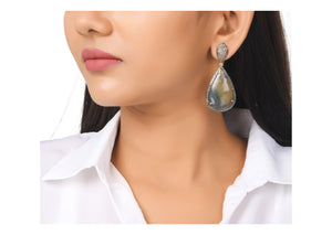Pave Diamond Saphire long Pear Earrings, (DER-089)