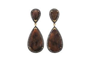Pave Diamond Saphire long Pear Earrings, (DER-090)