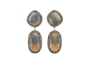 Pave Diamond Yellow Saphire Oval Earrings, (DER-101)
