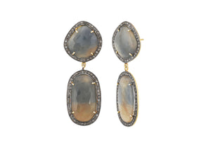 Pave Diamond Yellow Saphire Oval Earrings, (DER-101)