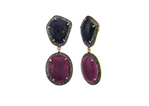 Pave Diamond Ruby and Saphire Drop Earrings, (DER-103)