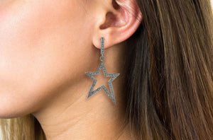 Pave Diamond Star Dangle -Sparkly Star-Celestial Earrings, (DER-1042) - Beadspoint