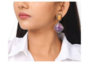 Pave Diamond Yellow Saphire and Diamond Ruby Drop Earrings, (DER-106)