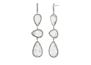 Pave Diamond Multi tier Pear Drop Rock Crystal Earrings, (DER-092)