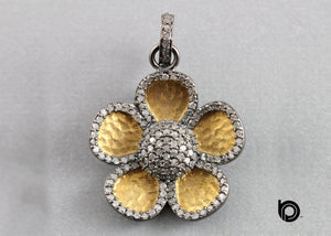 Pave Diamond Hammered Flower Pendant, (DP-1382)