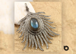 Pave Diamond Peacock Feather Pendant, (DP-1398)