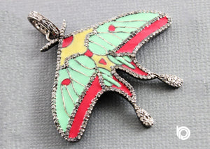 Pave Diamond Enamel Large Moth Pendant, (DP-1466)