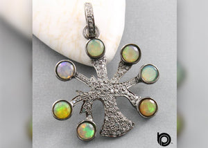 Pave Diamond Opal Tree Of Life Pendant, (DP-1479)