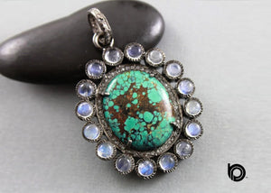 Pave Diamond Turquoise Pendant, (DP-1729)