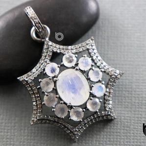 Pave Diamond Rainbow Moonstone Pendant, (DP-1819)