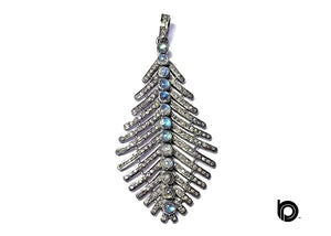 Pave Diamond Large Feather w/ Rainbow Moonstone Pendant, (DP-2135)