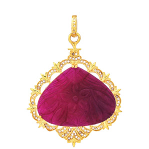 Pave Diamond Ruby Heart Carving Pendant, (DPL-2491)