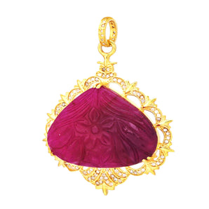 Pave Diamond Ruby Heart Carving Pendant, (DPL-2491)