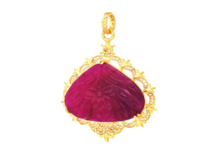 Pave Diamond Ruby Heart Carving Pendant, (DPL-2491)