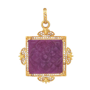 Pave Diamond Ruby Heart Carving Pendant, (DPL-2494)